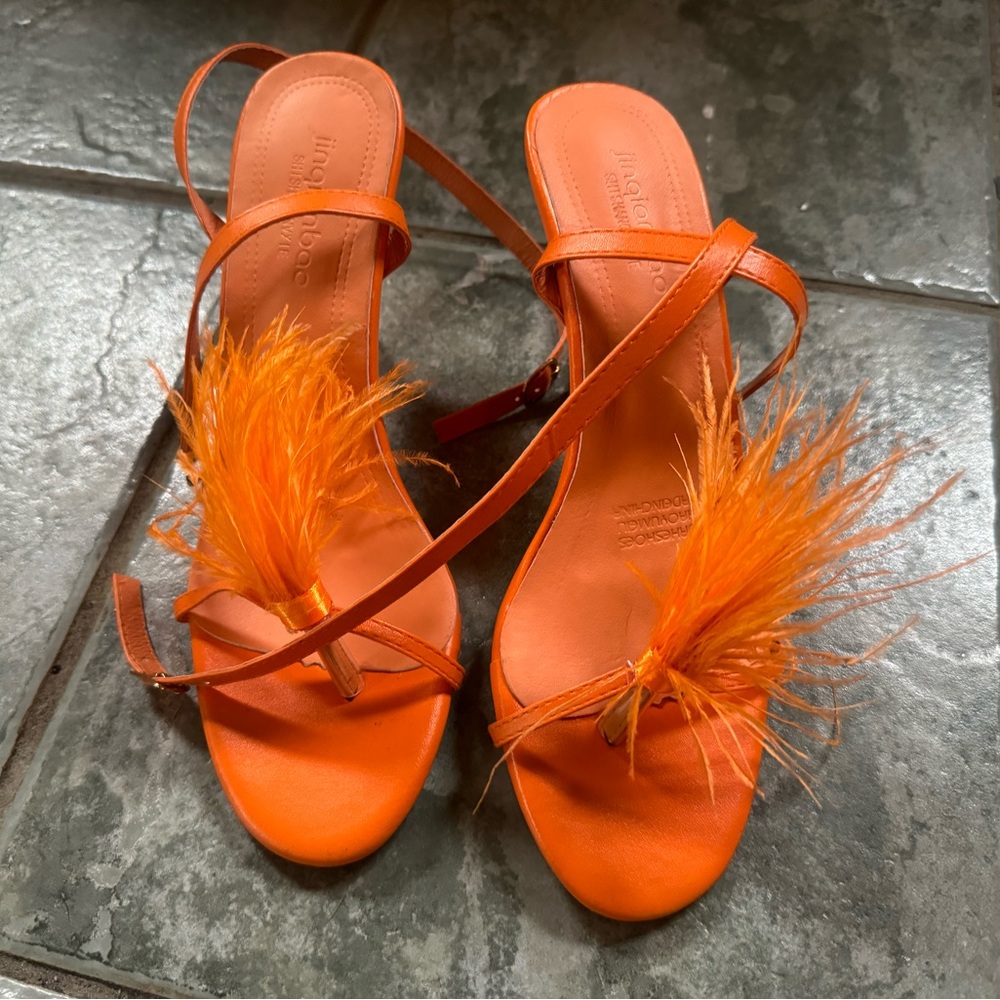 Orange Feathered Heels - Picture 2 of 2